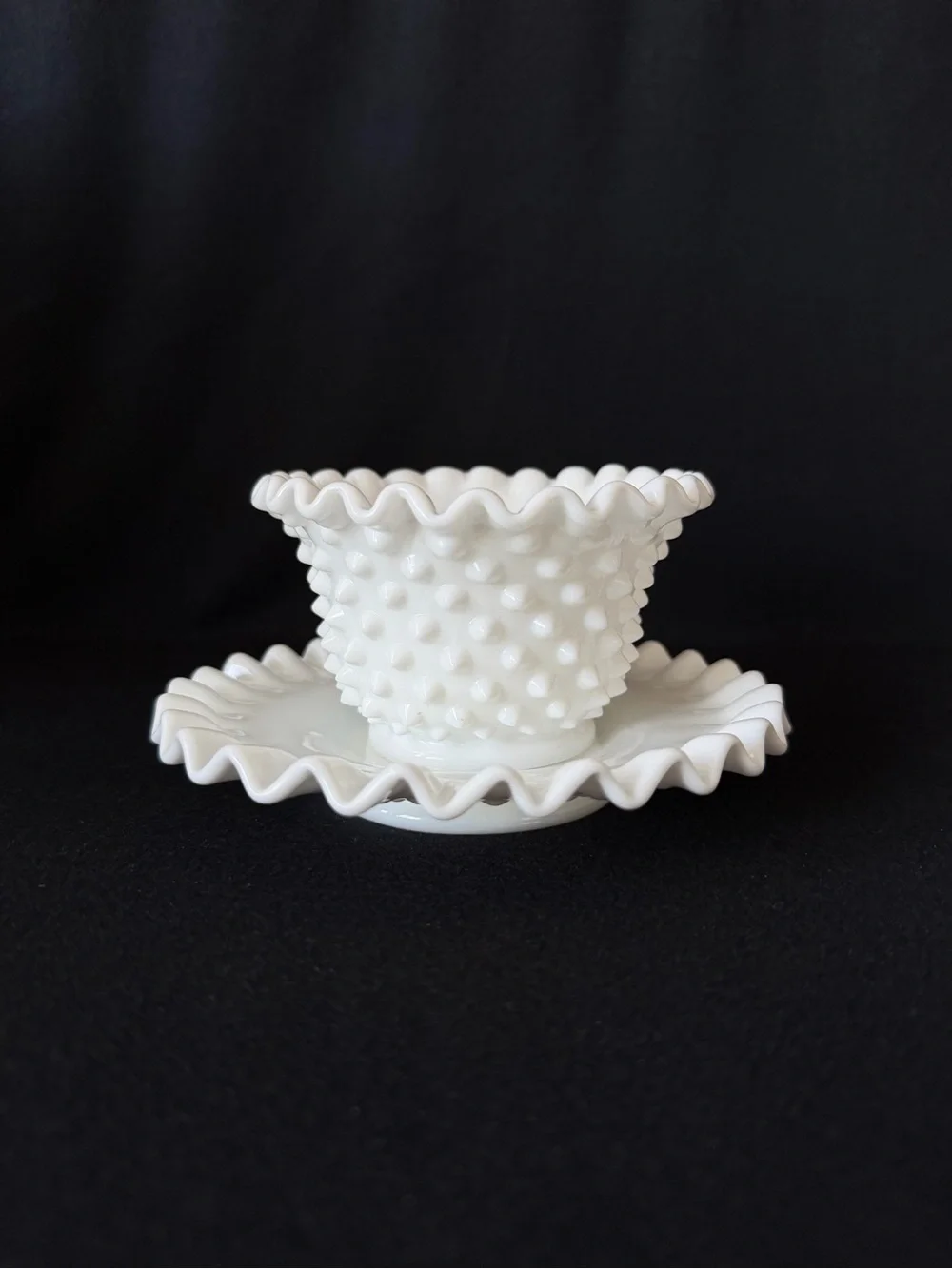 Mayonnaise Bowl and Under Plate - Fenton Hobnail Milk Glass